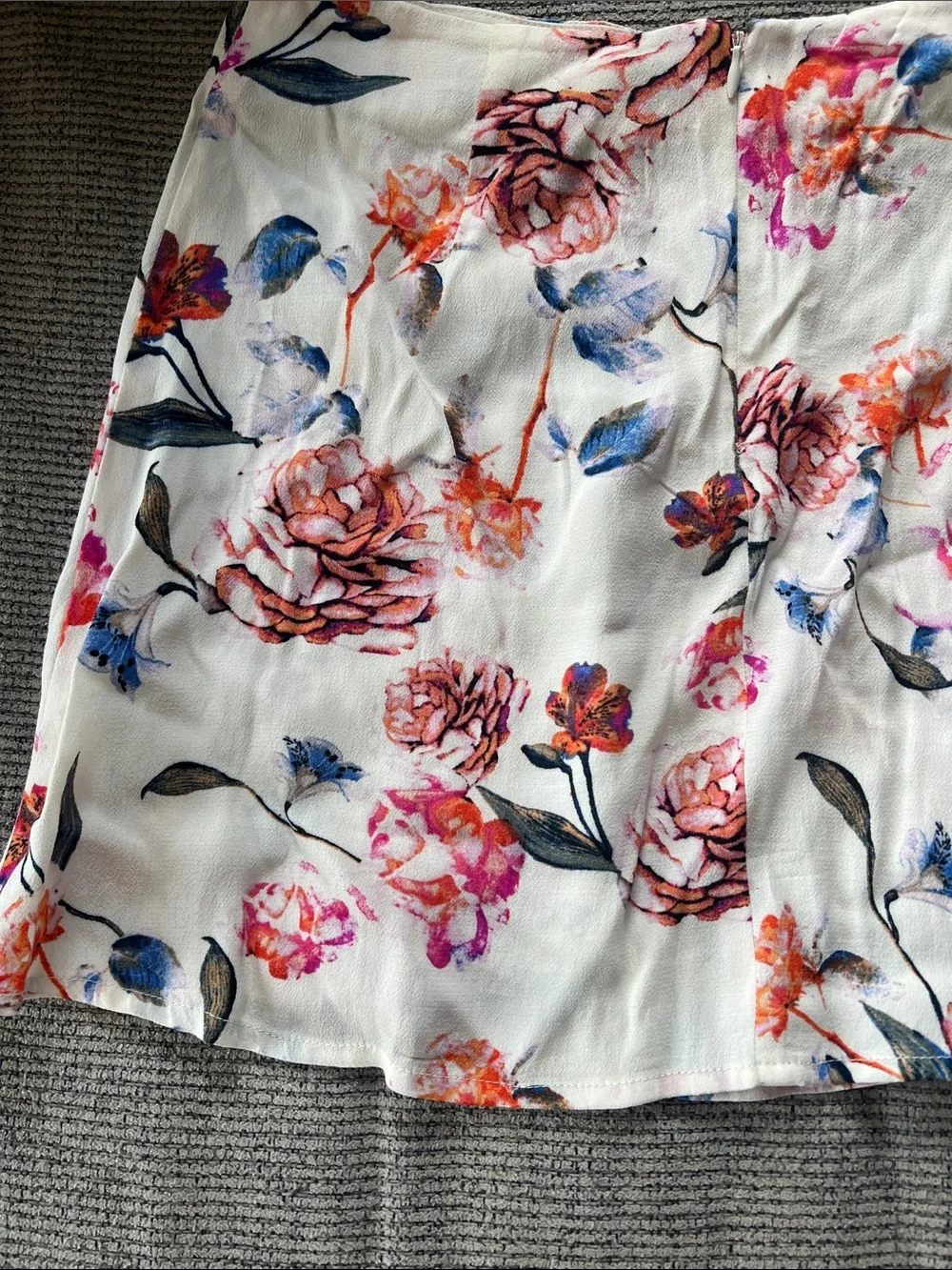 Floral A-Line Mini Skirt - White with Pink & Blue Blooms
